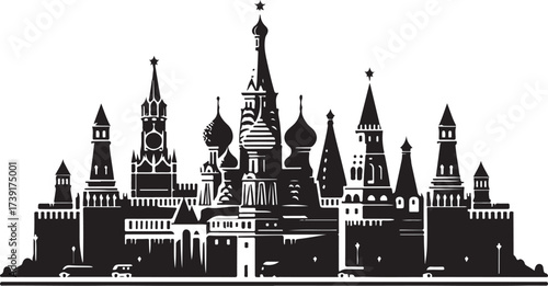 Moscow Kremlin and Saint Basil's Cathedral Silhouette Vector Illustration