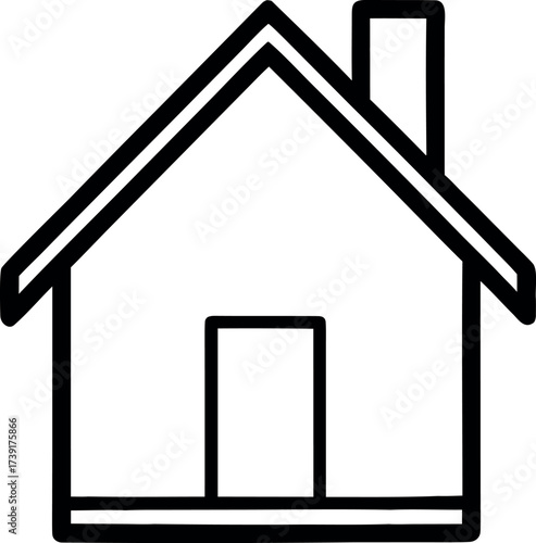 Simple black and white house icon illustration with chimney