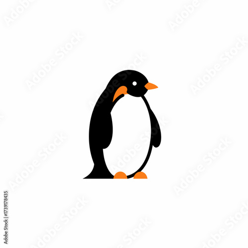 Simple Cartoon Penguin with Black Body, White Belly, and Orange Beak.