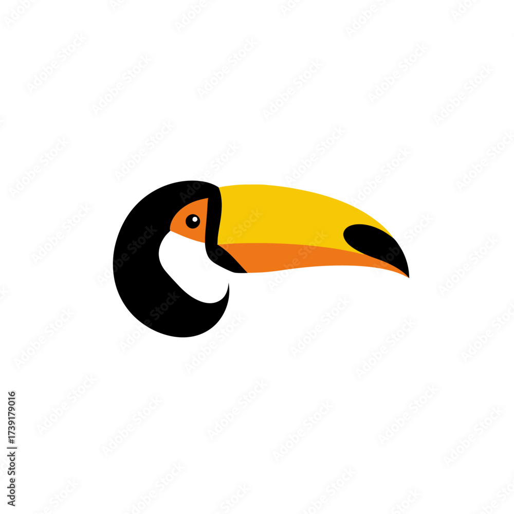 Fototapeta premium Stylized Toucan Head with Large Yellow Beak and Black Feathers.