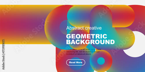 Vibrant abstract shapes, colorful gradients, geometric design. Text overlay promotes further exploration, modern aesthetic.