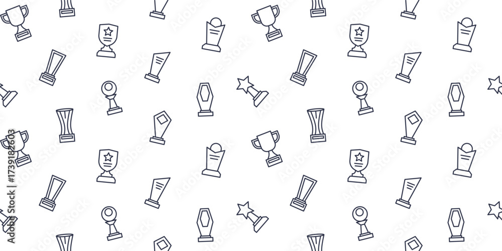 Obraz premium Awards and Victory Seamless Pattern, Achievement and Success Background with Various Trophy and Cup