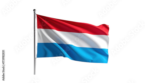 Free Download A colorful flag displaying horizontal stripes of red, white, and blue billows in the wind, attached to a silver pole with a polished, reflective finish, set against a completely black backdrop for a. - GFXLoad