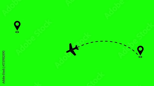 Airplane line path animation, Travel on airplane location map, Traveling airplane from one location to another location track.