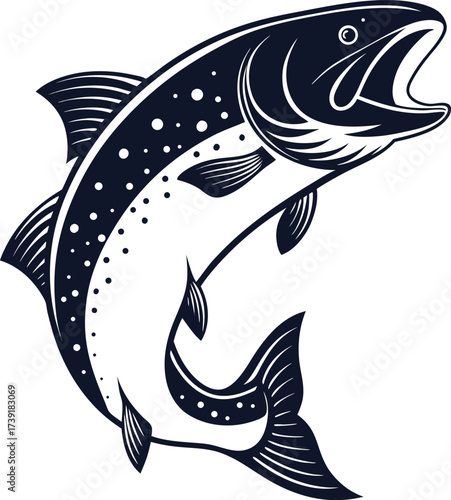Minimalist Fish in Mid Air Bold Graphic Style with White Details Perfect for Logos Branding and Illustration Projects
