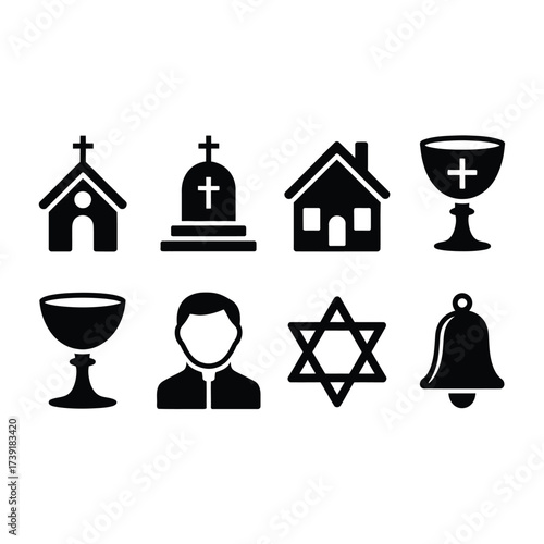 Set of eight black and white religious icons vector illustration scalable eps religious symbols graphic design silhouette vector illustration white background