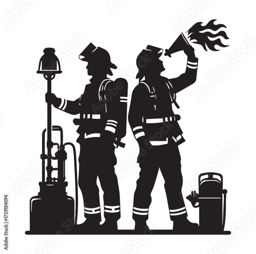 Firefighters pose silhouette and Vector