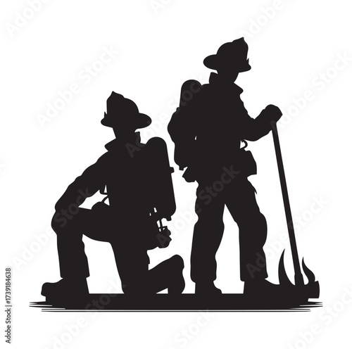 Firefighters pose silhouette and Vector