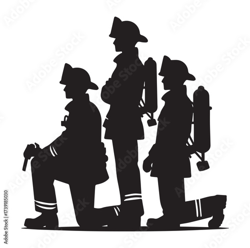 Firefighters pose silhouette and Vector
