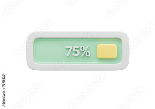 Isolated battery icon showing charge level at seventy five percent, simple design