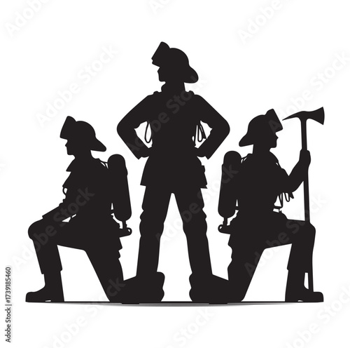 Firefighters pose silhouette and Vector