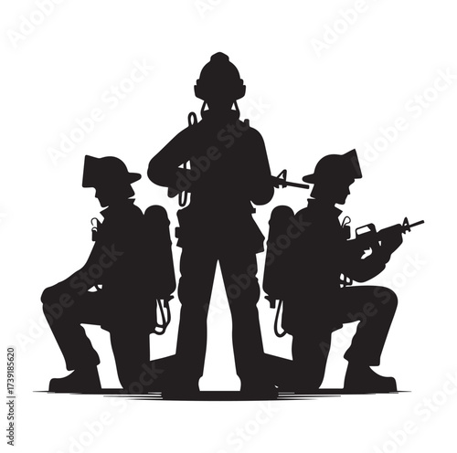 Firefighters pose silhouette and Vector