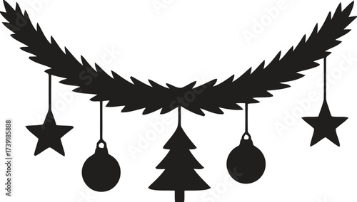 Scalable vector illustration of christmas garland with ornaments and stars festive decorative element eps silhouette vector illustration white background