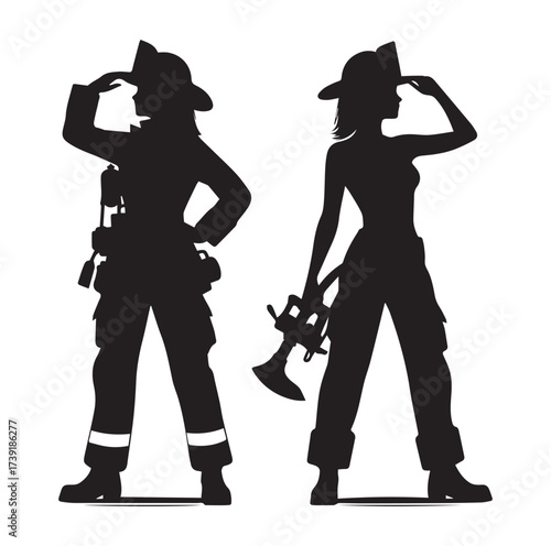 Firefighters pose silhouette and Vector