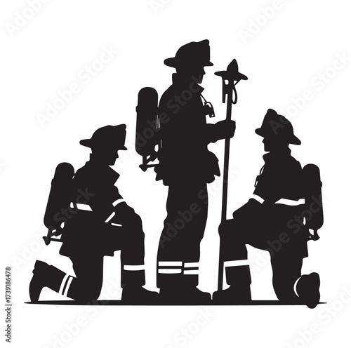 Firefighters pose silhouette and Vector