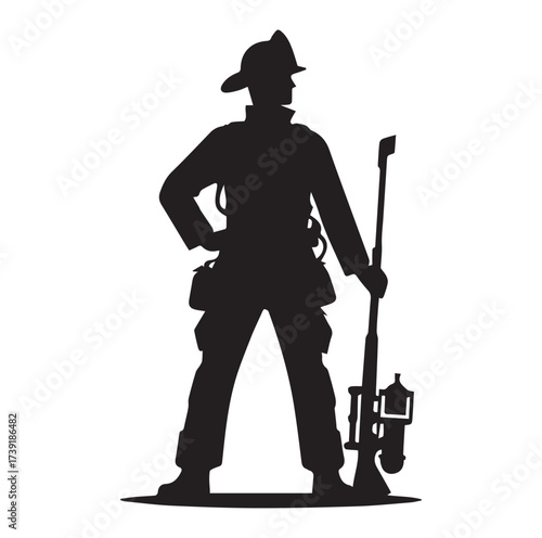 Firefighters pose silhouette and Vector