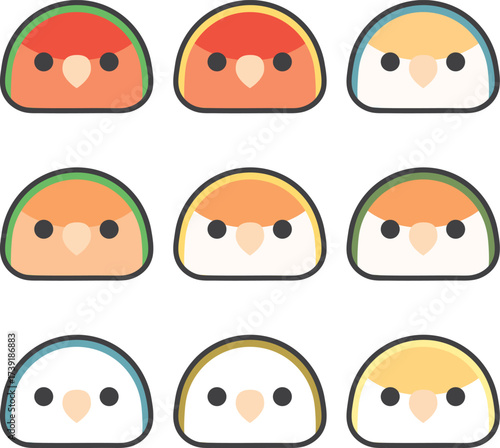 コザクラインコの顔アイコンセット