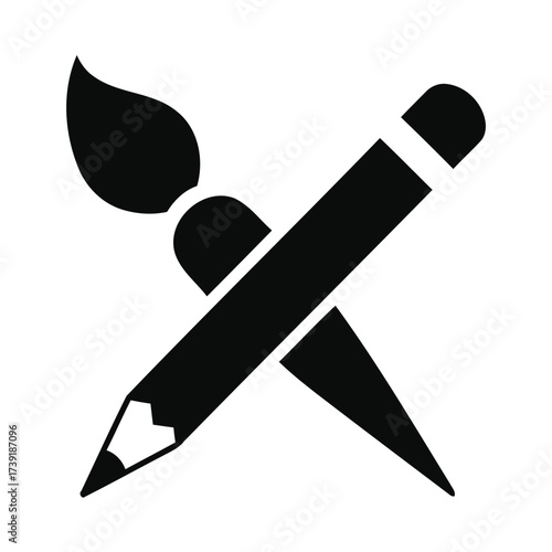 Crossed paintbrush and pencil vector illustration graphic design tool icon scalable eps silhouette vector illustration white background