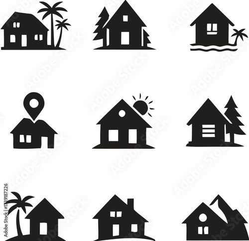 Vector house icons collection scalable eps real estate buildings residential homes illustration set silhouette vector illustration white background