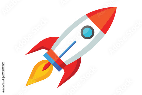 Colorful Rocket Ship Launch Illustration Symbolizing Innovation, Space Exploration, and Adventure for Tech Brands