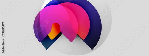 Abstract colorful layers form heart shape. Gradient hues blend, creating dynamic visual impact. Modern design, soft shadows present.
