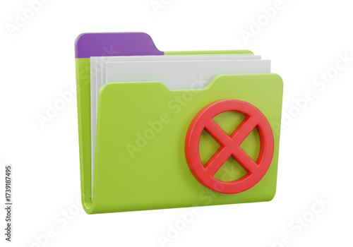 Isolated forbidden folder with papers inside symbol for private data, no access, file permission