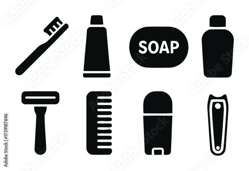 Vector icons set personal hygiene and grooming essentials scalable eps graphic art illustration silhouette vector illustration white background
