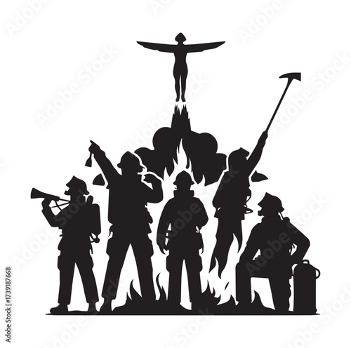 Firefighters pose silhouette and Vector