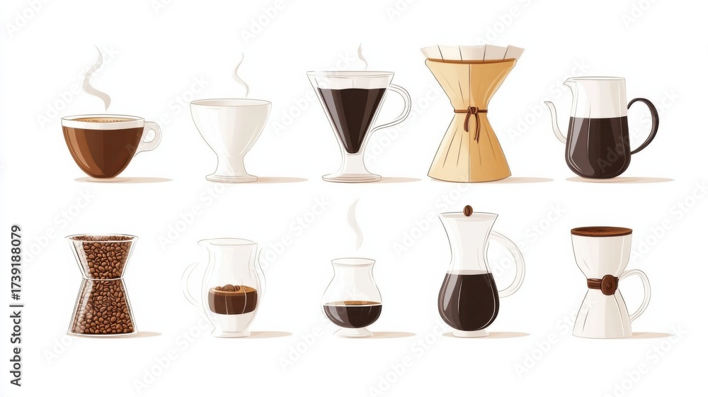 Fototapeta premium Brewing techniques for coffee lovers home kitchen illustrative art cozy environment aerial view coffee culture