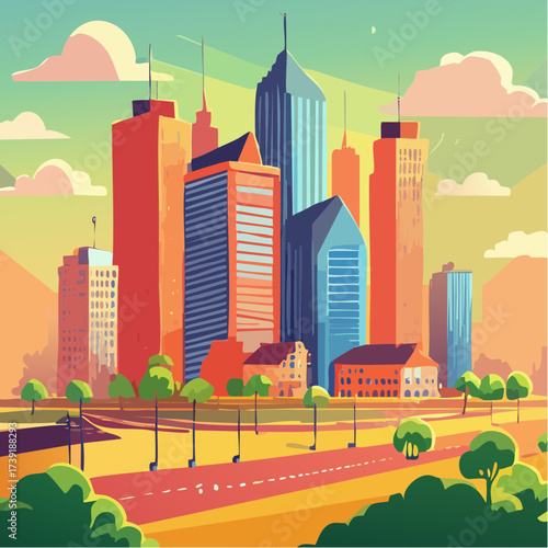 Sustainable urban development illustrated with interconnected elements