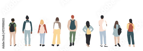 Set of different people with backpacks. 