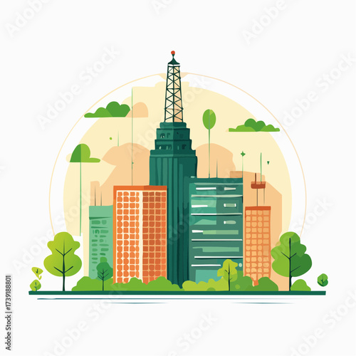 Sustainable urban development illustrated with interconnected elements