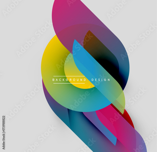 Abstract colorful shapes overlap. Gradient hues create dynamic visual effect. Modern design element for backgrounds, presentations.