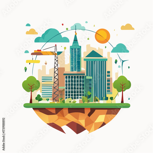 Sustainable urban development illustrated with interconnected elements