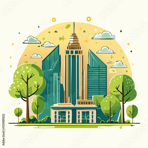 Sustainable urban development illustrated with interconnected elements