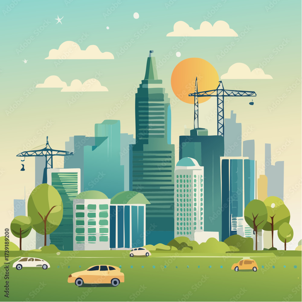 Obraz premium Sustainable urban development illustrated with interconnected elements