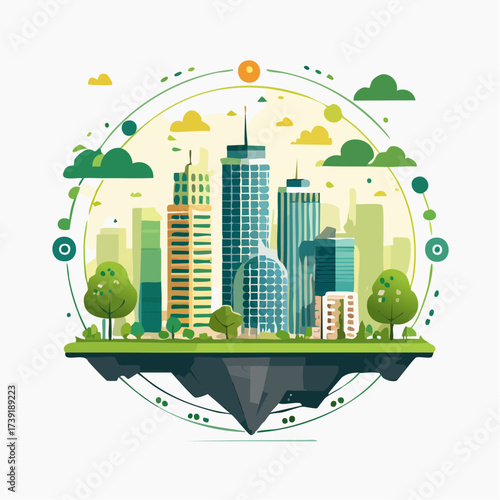 Sustainable urban development illustrated with interconnected elements