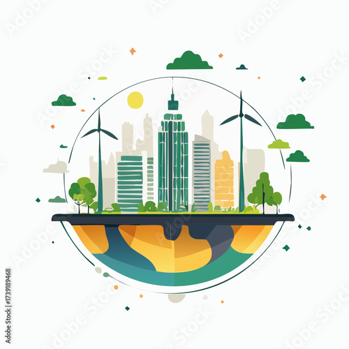 Sustainable urban development illustrated with interconnected elements