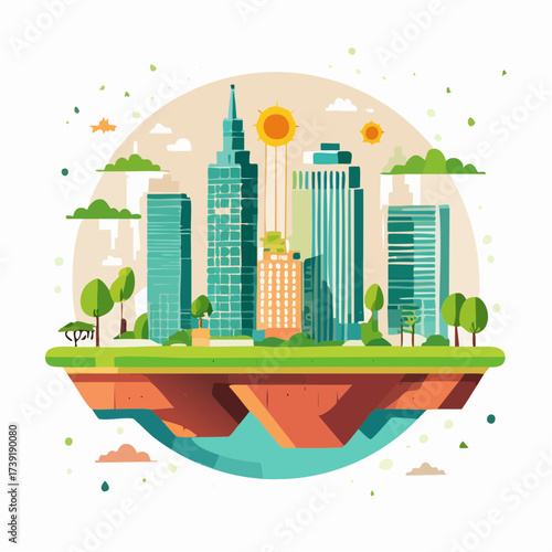 Sustainable urban development illustrated with interconnected elements