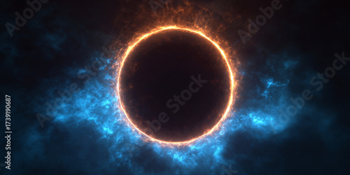 Solar eclipse glowing with fiery corona in cosmic night sky - AI generated