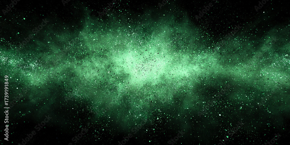 Fototapeta premium Green cosmic dust cloud creating abstract galaxy-inspired background - AI generated