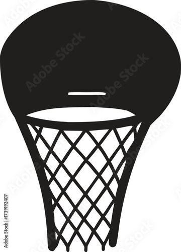 Basketball Hoop and Net Silhouette, Vector Icon for Sports, Scoring, and Competition