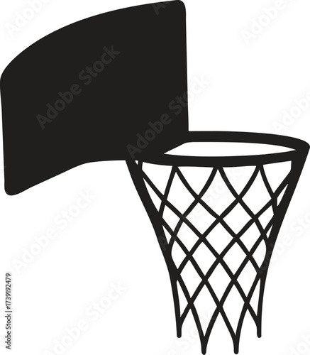 Basketball Hoop and Net Silhouette, Vector Icon for Sports, Scoring, and Competition