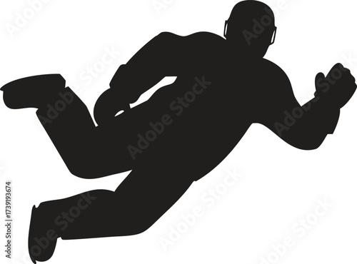 Diving Ice Hockey Goalie Silhouette, Vector Symbol of a Spectacular Save and Defense
