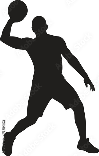 Dynamic Basketball Player Silhouette Jumping for a Slam Dunk, Vector Icon of Athletic Action