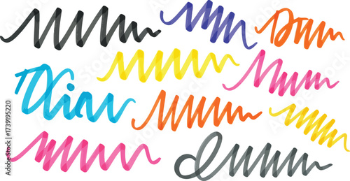 Colorful marker strokes create a vibrant, playful design element, showcasing artistic expression and creative potential for various projects.
