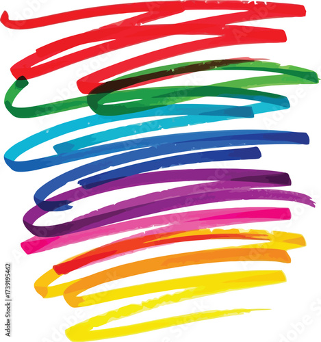 Vibrant colorful marker strokes create an abstract design, perfect for creative projects and artistic backgrounds with a rainbow effect.