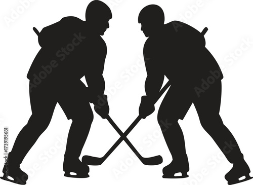 Ice Hockey Players Face-Off Silhouette, Vector Symbol of Competition and Rivalry