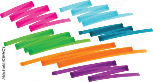 Colorful marker strokes create a vibrant abstract design, featuring pink, blue, green, orange, and purple hues in a playful composition.