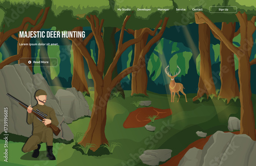 Majestic Deer Hunting vector illustration with abstract nature elements, including lifestyle, character, and background. Ideal for sport, hobby, and landscape content.